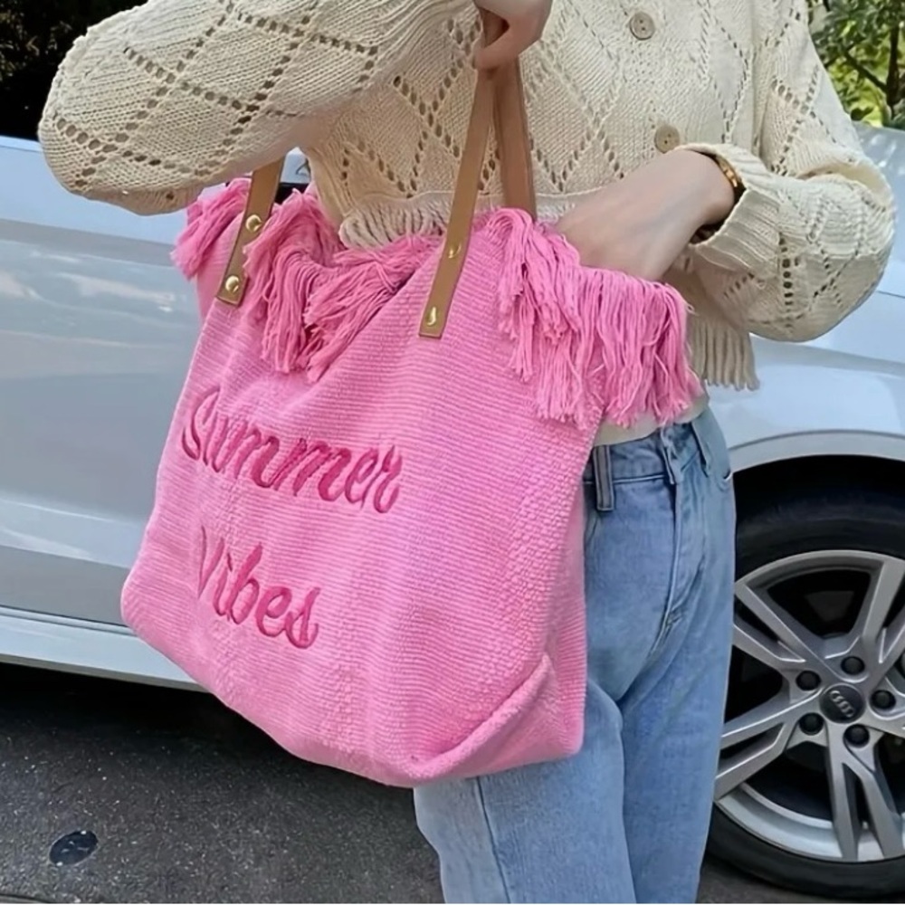 {NEW} Large Pink Summer Vibes Tote Bag Beach Vacation